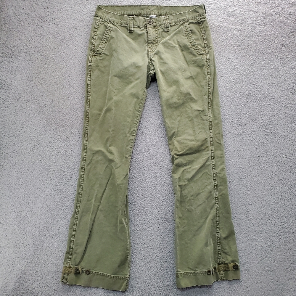 Lucky Brand Flare Leg Pants Womens Size 6 Long Olive Green Low Rise Y2K